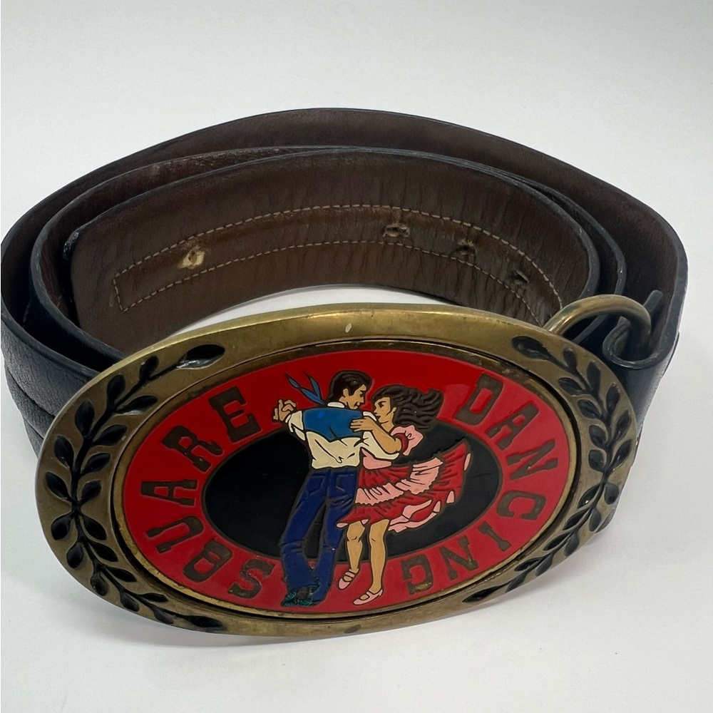 SQUARE DANCING Belt Buckle&Belt Heritage Buckles Solid Brass Vintage Buckle 1981